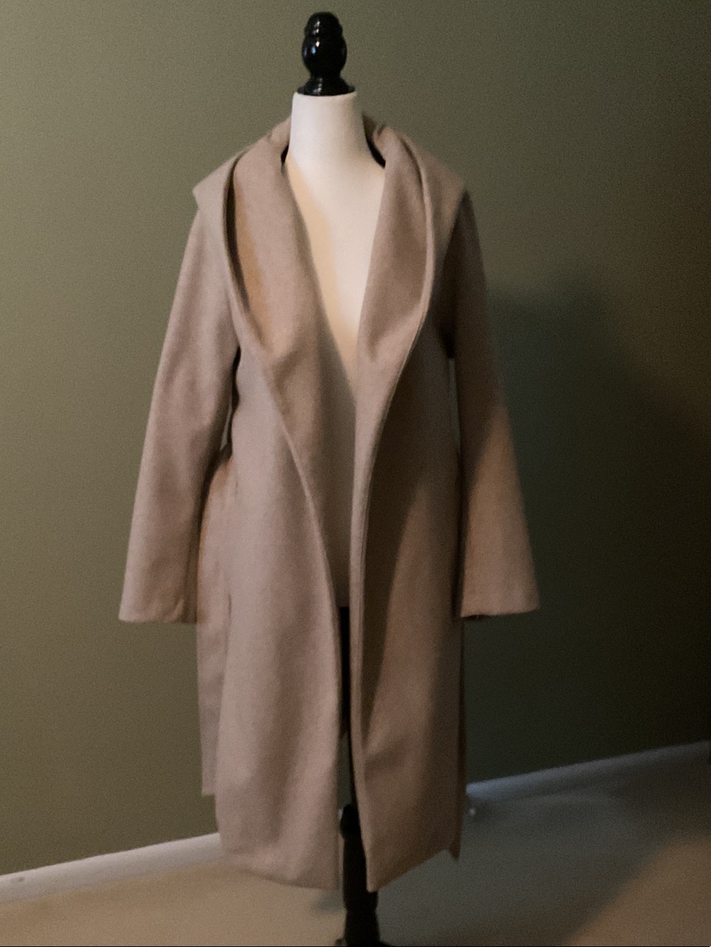 Zara Hooded Wrap Coat XS Beige Oatmeal Long Belted Minimalist Wool Blend